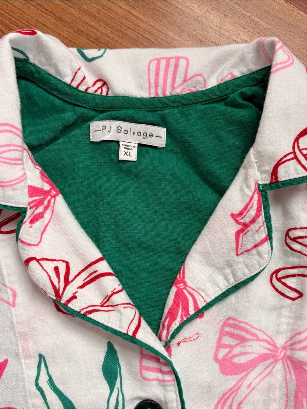 PJ Salvage - Pink & Green Bow-Print Long Sleeve Pajama Top XL - Picture 3 of 5